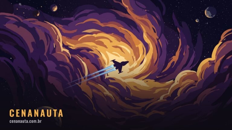 Animações de Star Wars: nebulosa ilustrada em traço de animação com uma pequena nave atravessando