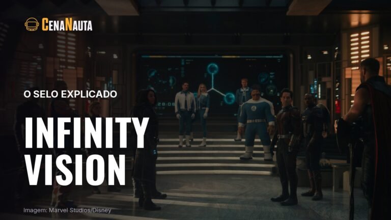 Cena de Vingadores: Doutor Destino, ilustrando o selo Infinity Vision