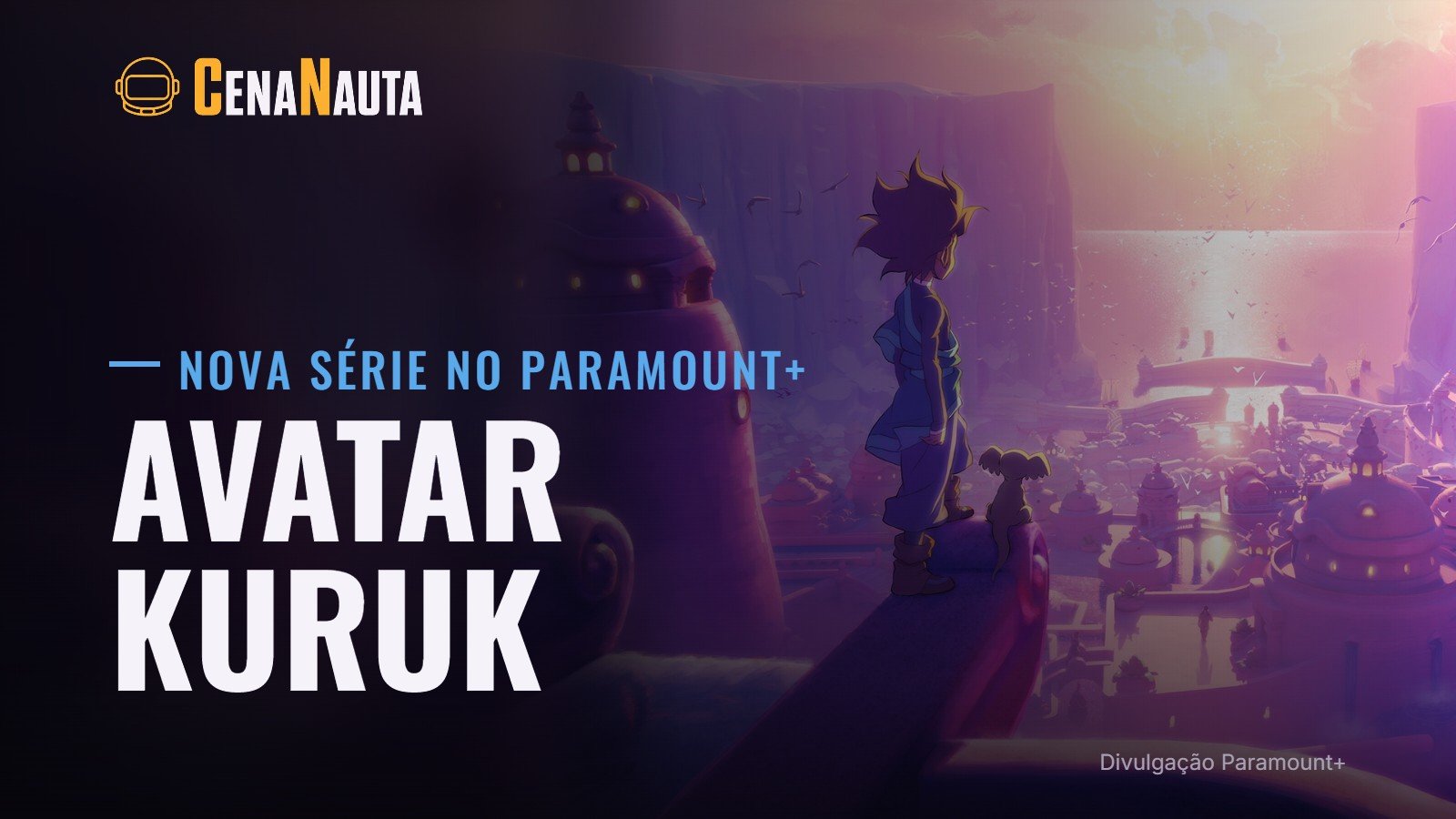 Avatar Kuruk observa uma cidade na arte oficial de Avatar Kuruk: Wave of Chaos