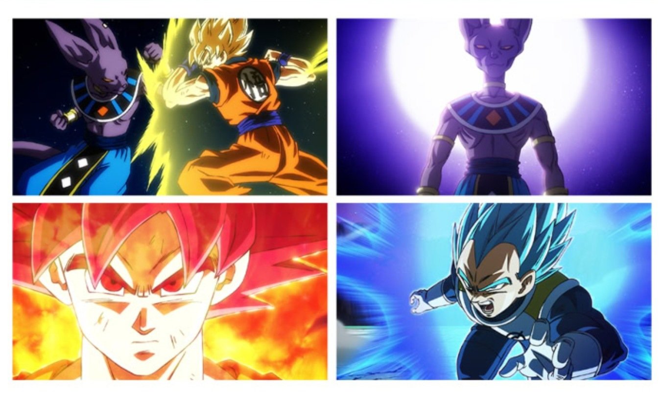 Cenas oficiais de Dragon Ball Super: Beerus com Goku, Beerus e Vegeta