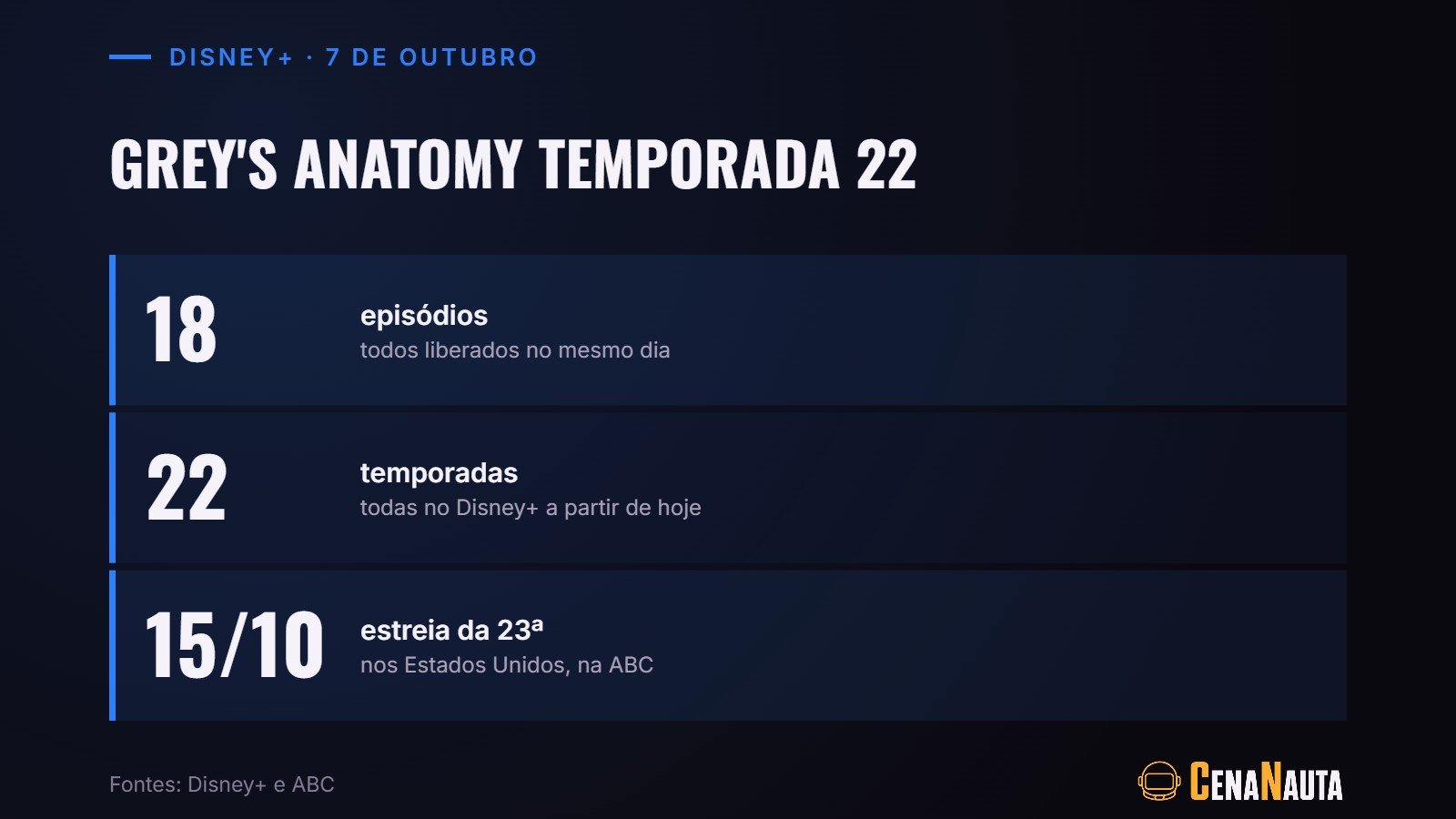 Grey's Anatomy temporada 22 em números: 18 episódios, 22 temporadas no Disney+ e estreia da 23ª em 15 de outubro