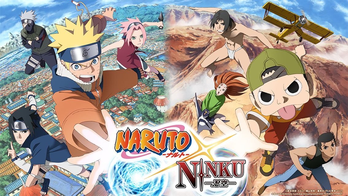 Visual de Naruto × Ninkū com o Time 7 e Fūsuke