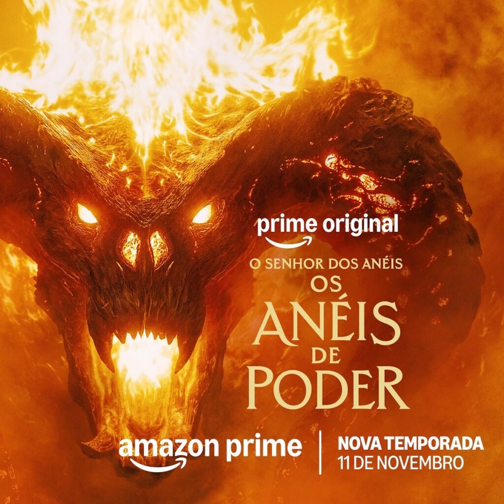 Arte oficial da 3ª temporada de Os Anéis de Poder com o Balrog