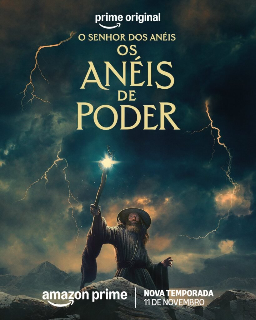 Pôster oficial da 3ª temporada de Os Anéis de Poder com Gandalf
